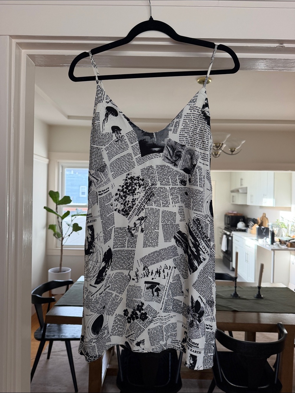 Reformation Black & White Newspaper-Print Slip Dress